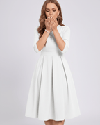 Aurielle Midi Dress by Lauven — polyester blend 3/4 sleeve crew neck A-line midi dress