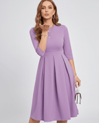 Aurielle Midi Dress by Lauven — polyester blend 3/4 sleeve crew neck A-line midi dress
