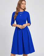 Aurielle Midi Dress by Lauven — polyester blend 3/4 sleeve crew neck A-line midi dress