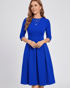Aurielle Midi Dress by Lauven — polyester blend 3/4 sleeve crew neck A-line midi dress