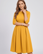 Aurielle Midi Dress by Lauven — polyester blend 3/4 sleeve crew neck A-line midi dress