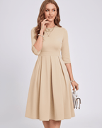 Aurielle Midi Dress by Lauven — polyester blend 3/4 sleeve crew neck A-line midi dress