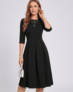 Aurielle Midi Dress by Lauven — polyester blend 3/4 sleeve crew neck A-line midi dress