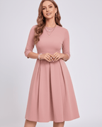 Aurielle Midi Dress by Lauven — polyester blend 3/4 sleeve crew neck A-line midi dress