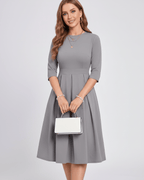 Aurielle Midi Dress by Lauven — polyester blend 3/4 sleeve crew neck A-line midi dress
