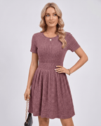 Liora Mini Dress by Lauven — ribbed knit short sleeve crew neck A-line mini dress