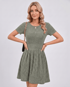 Liora Mini Dress by Lauven — ribbed knit short sleeve crew neck A-line mini dress