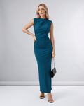 Aureli Maxi Dress by Lauven — blue stretch polyester sleeveless high neck fitted maxi dress