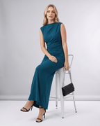 Aureli Maxi Dress by Lauven — stretch polyester sleeveless high neck fitted maxi dress