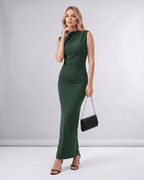 Aureli Maxi Dress by Lauven — stretch polyester sleeveless high neck fitted maxi dress