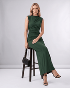 Aureli Maxi Dress by Lauven — stretch polyester sleeveless high neck fitted maxi dress