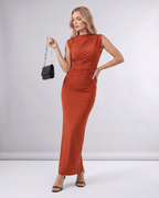 Aureli Maxi Dress by Lauven — stretch polyester sleeveless high neck fitted maxi dress