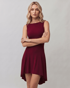 Aurelia Mini Dress by Lauven — polyester blend sleeveless boat neck fit and flare mini dress