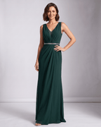 Elara Maxi Dress by Lauven — chiffon sleeveless deep V-neck A-line maxi dress with pleated skirt