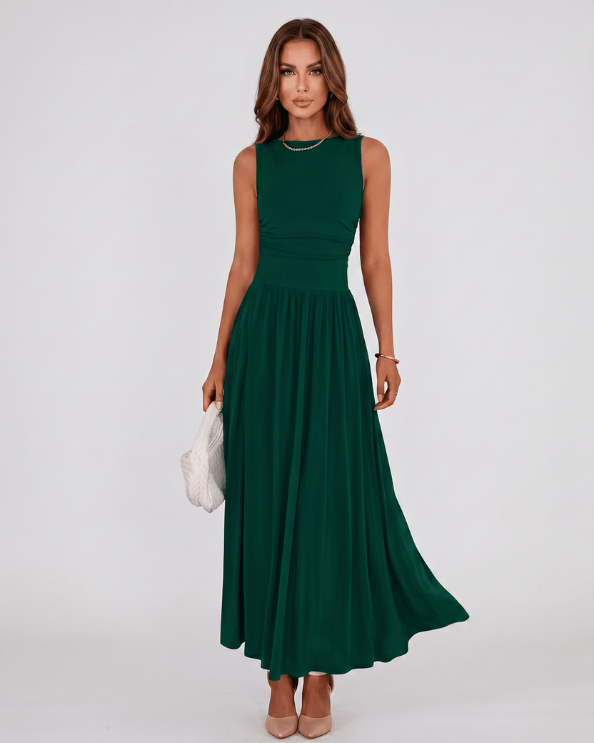Aurelia Maxi Dress by Lauven — green polyester sleeveless round neck A-line maxi dress