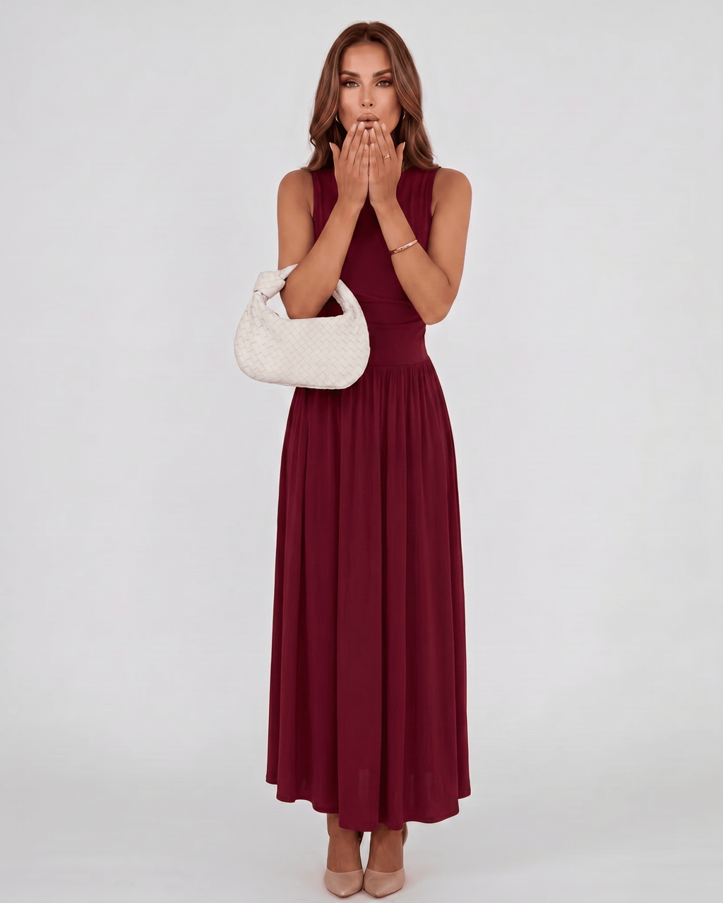 Aurelia Maxi Dress by Lauven — polyester sleeveless round neck A-line maxi dress