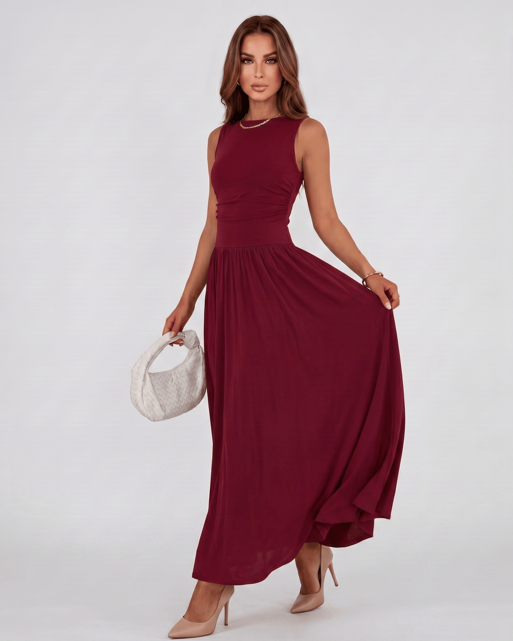 Aurelia Maxi Dress by Lauven — polyester sleeveless round neck A-line maxi dress