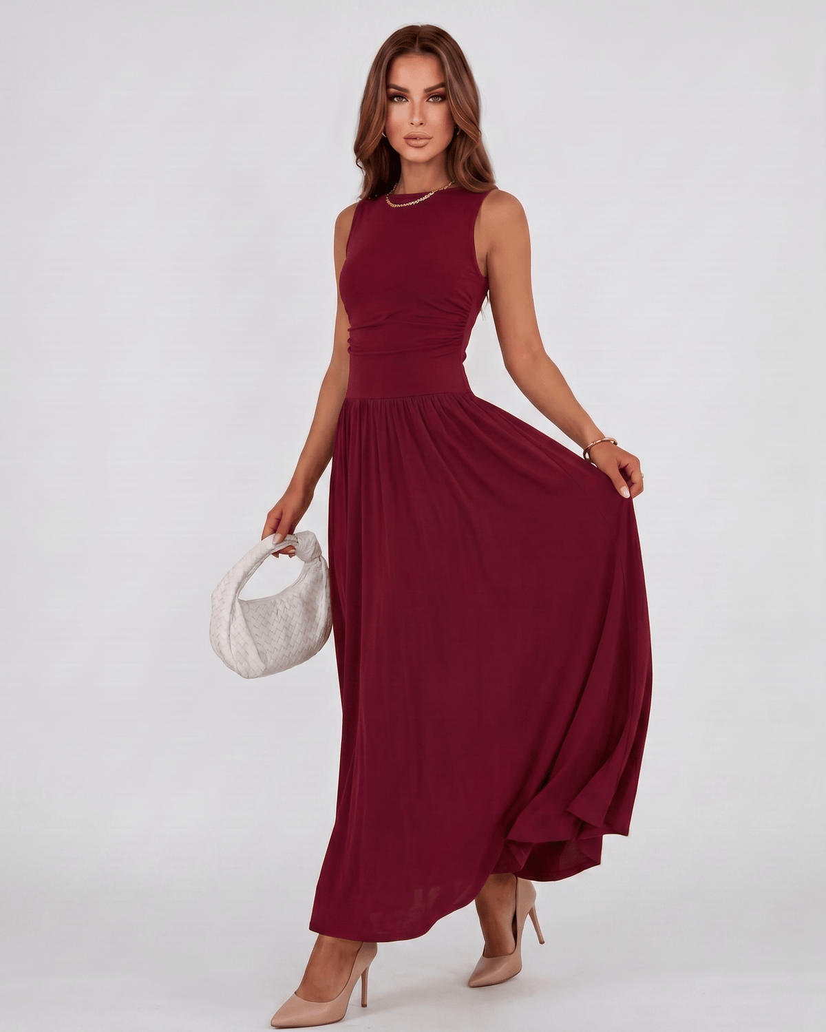 Aurelia Maxi Dress by Lauven — polyester sleeveless round neck A-line maxi dress