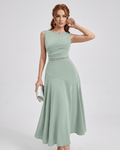 Aurelle Midi Dress by Lauven — green chiffon sleeveless round neck A-line midi dress