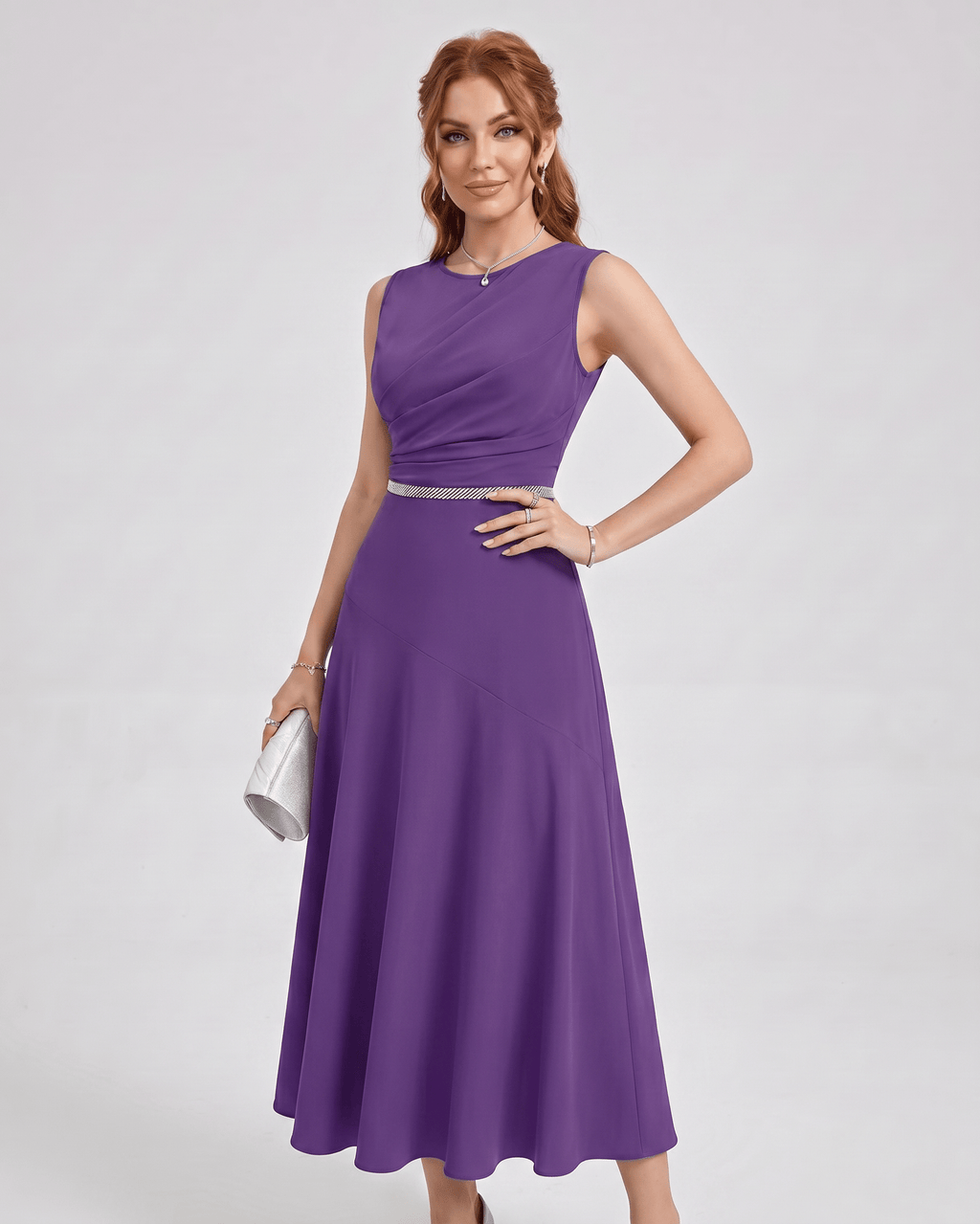Aurelle Midi Dress by Lauven — chiffon sleeveless round neck A-line midi dress
