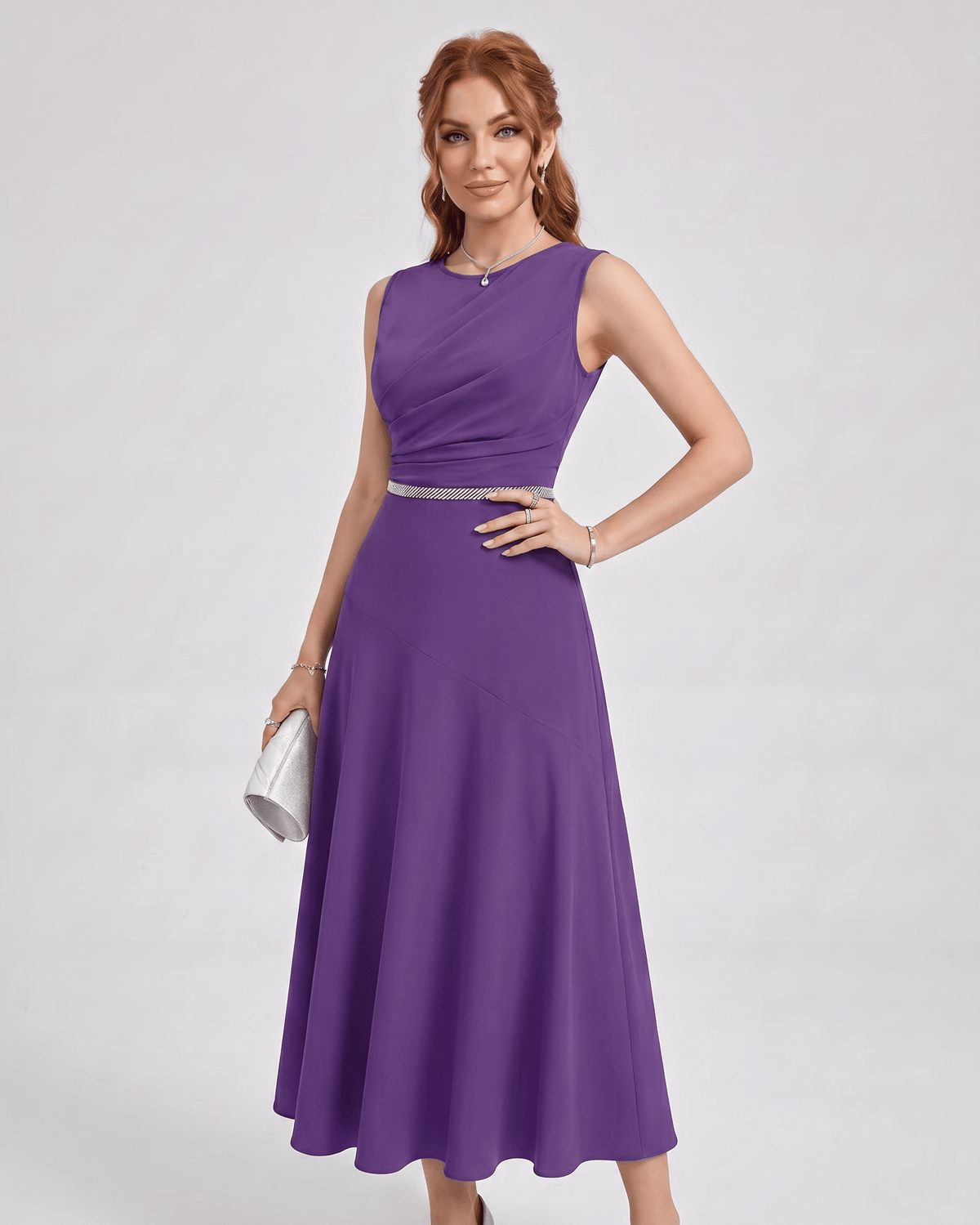 Aurelle Midi Dress by Lauven — chiffon sleeveless round neck A-line midi dress