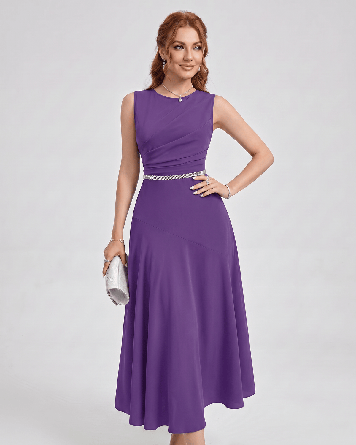 Aurelle Midi Dress by Lauven — chiffon sleeveless round neck A-line midi dress