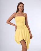 Aurelia Mini Dress by Lauven — stretch sleeveless halter straight neck fit and flare mini dress
