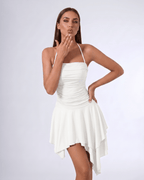 Aurelia Mini Dress by Lauven — stretch sleeveless halter straight neck fit and flare mini dress