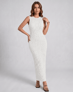 Lunelle Maxi Dress by Lauven — textured sleeveless round neck column maxi dress