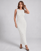 Lunelle Maxi Dress by Lauven — textured sleeveless round neck column maxi dress