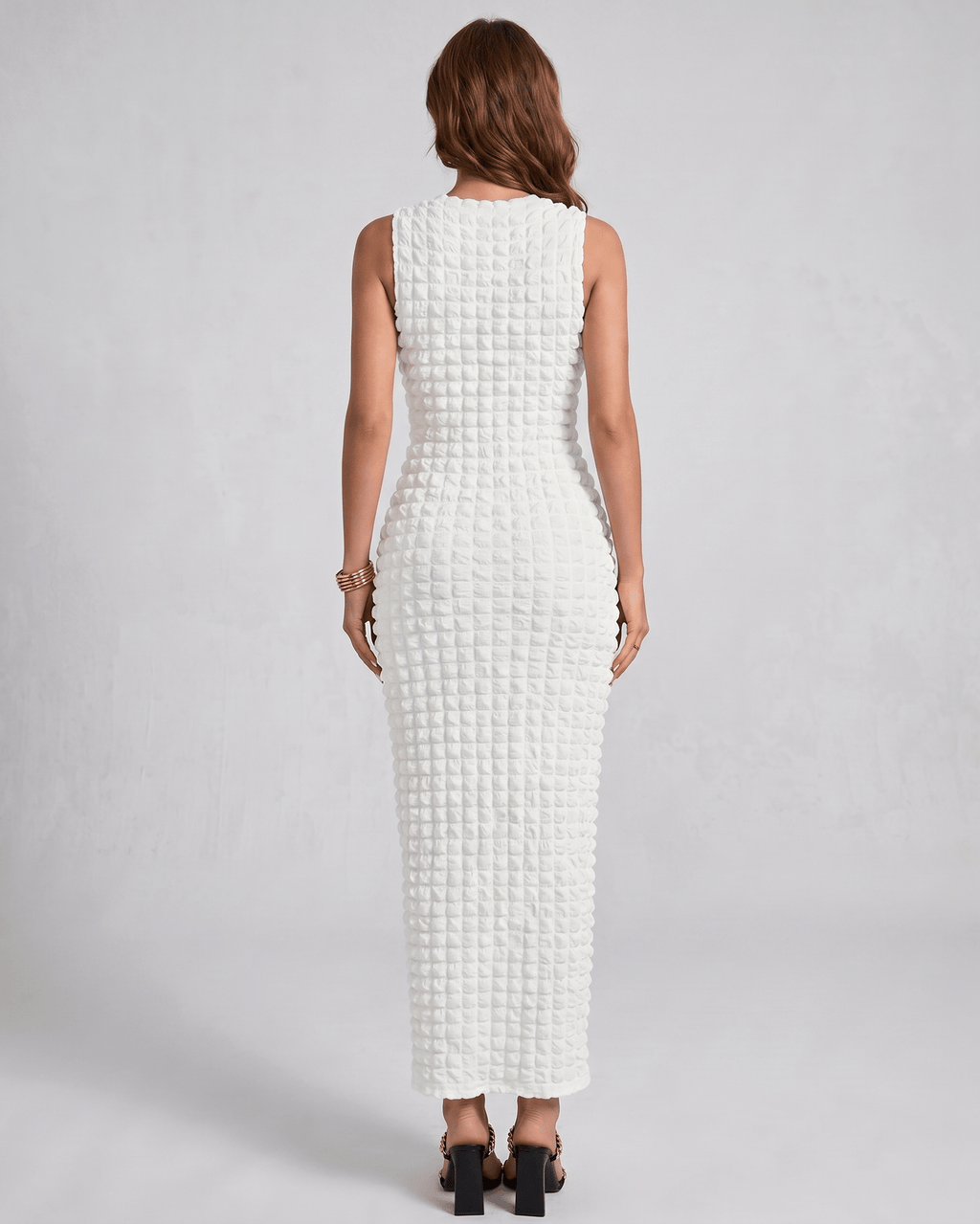 Lunelle Maxi Dress by Lauven — textured sleeveless round neck column maxi dress