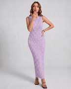 Lunelle Maxi Dress by Lauven — textured sleeveless round neck column maxi dress