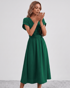 Aurea Midi Dress by Lauven — lightweight woven batwing sleeve V-neck A-line midi dress