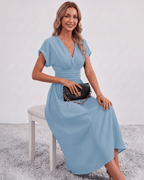 Aurea Midi Dress by Lauven — lightweight woven batwing sleeve V-neck A-line midi dress