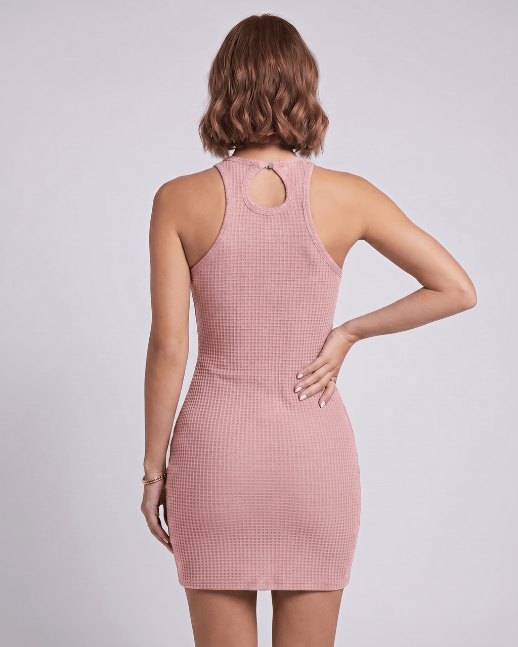 Aureli Mini Dress by Lauven — textured sleeveless high neck bodycon mini dress