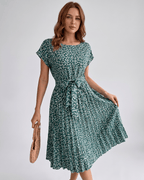 Liora Midi Dress by Lauven — green polyester short sleeve round neck A-line midi dress