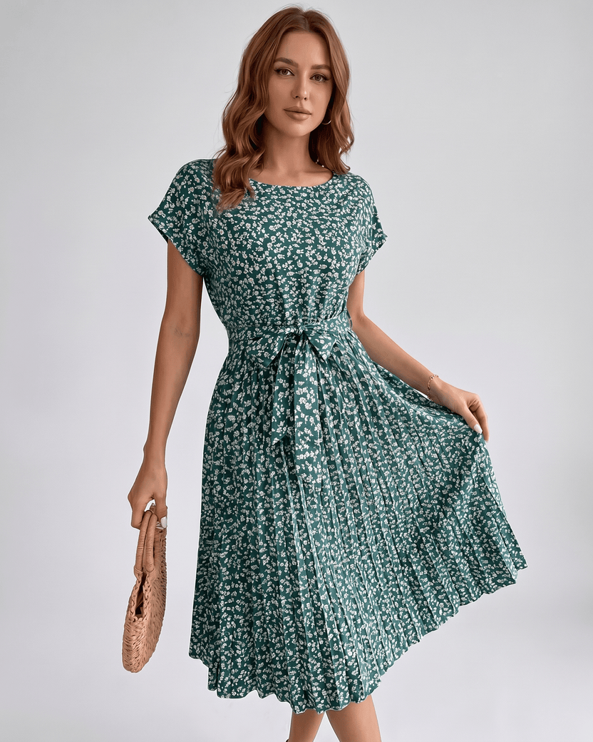 Liora Midi Dress by Lauven — green polyester short sleeve round neck A-line midi dress