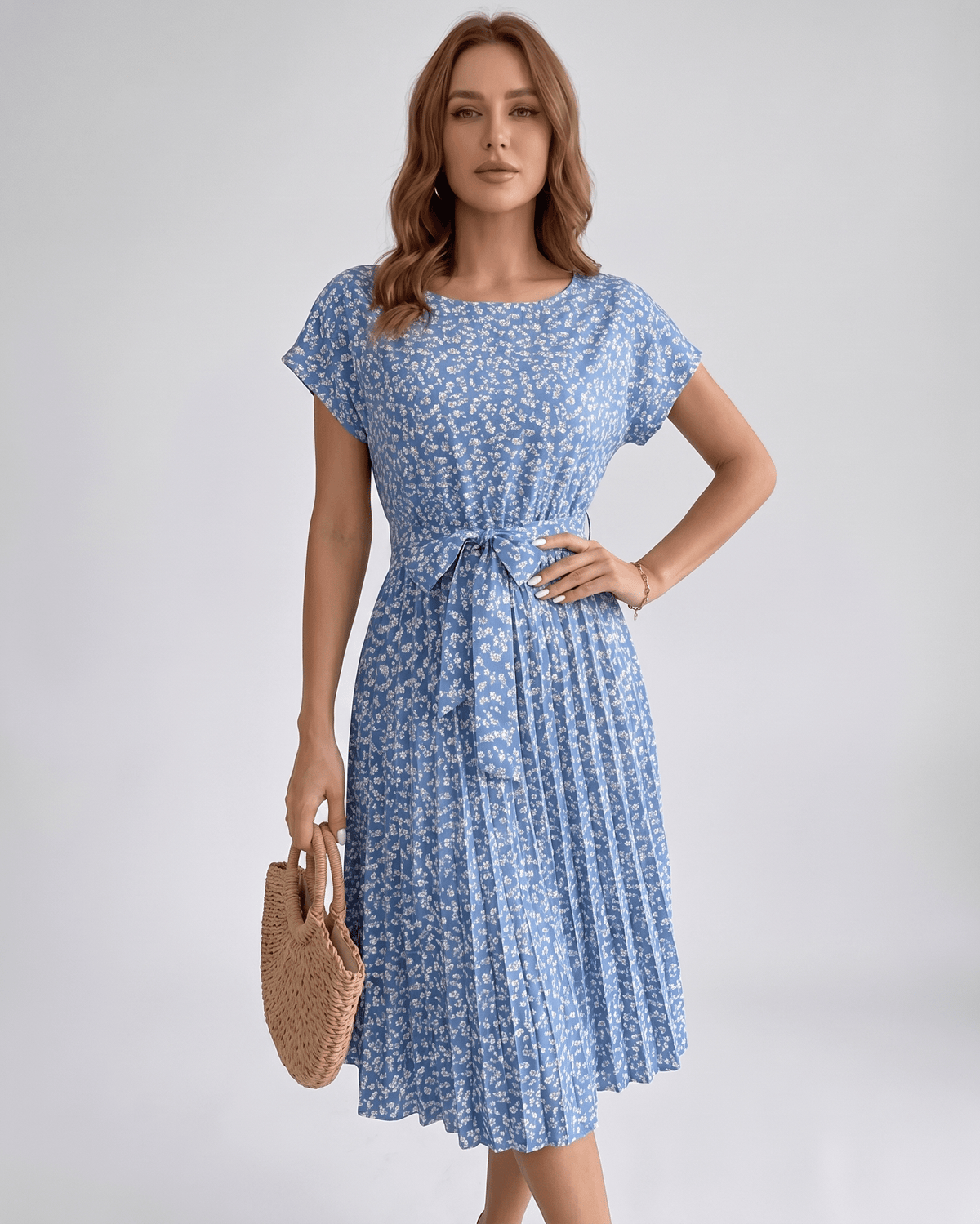 Liora Midi Dress by Lauven — polyester short sleeve round neck A-line midi dress