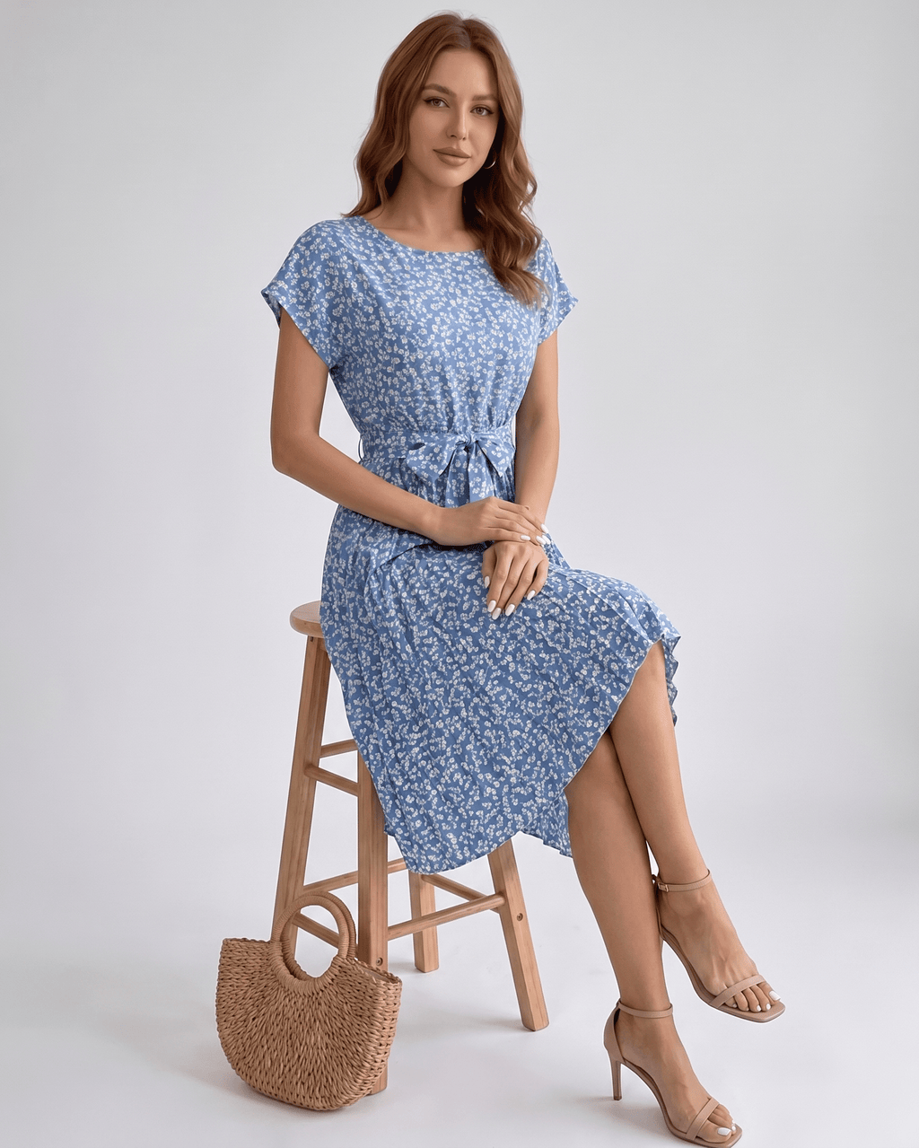 Liora Midi Dress by Lauven — polyester short sleeve round neck A-line midi dress