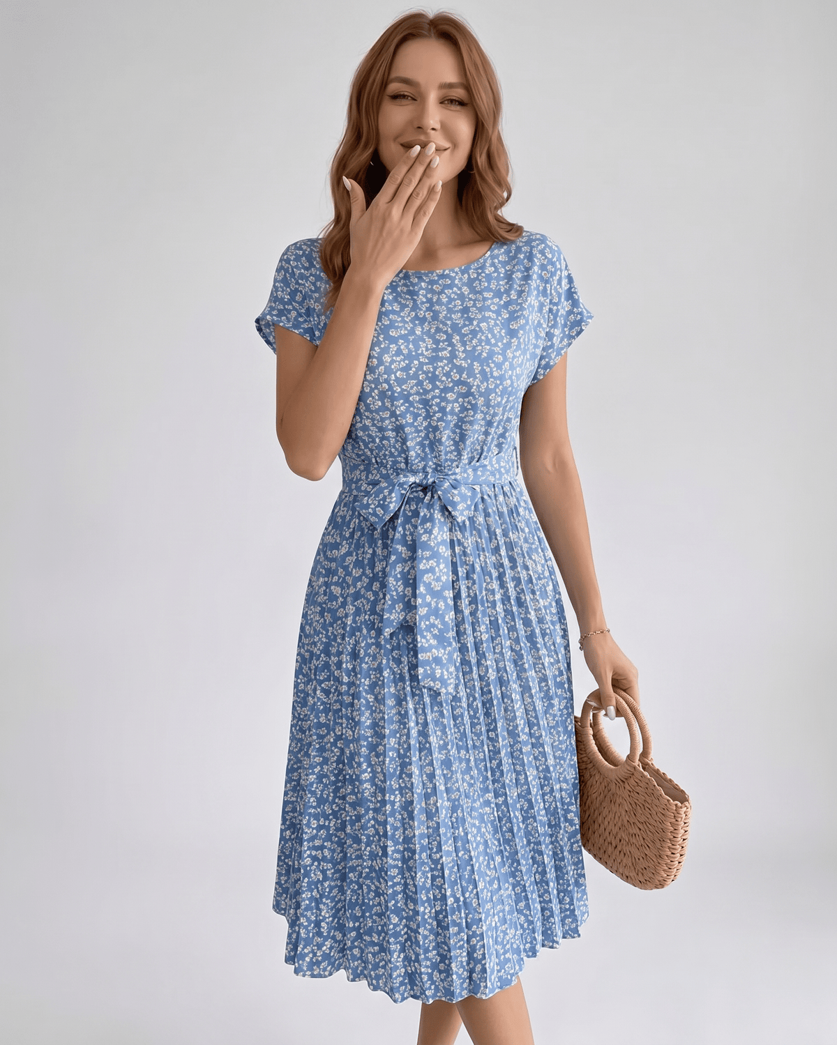 Liora Midi Dress by Lauven — polyester short sleeve round neck A-line midi dress