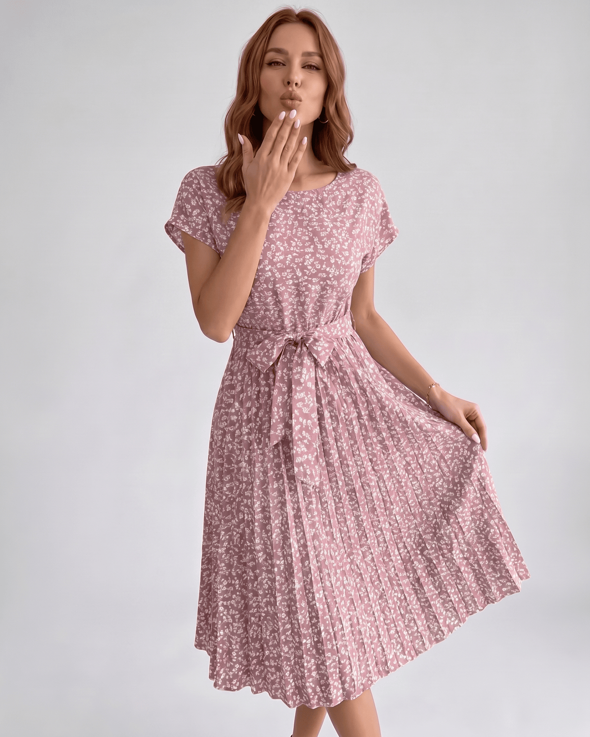 Liora Midi Dress by Lauven — polyester short sleeve round neck A-line midi dress