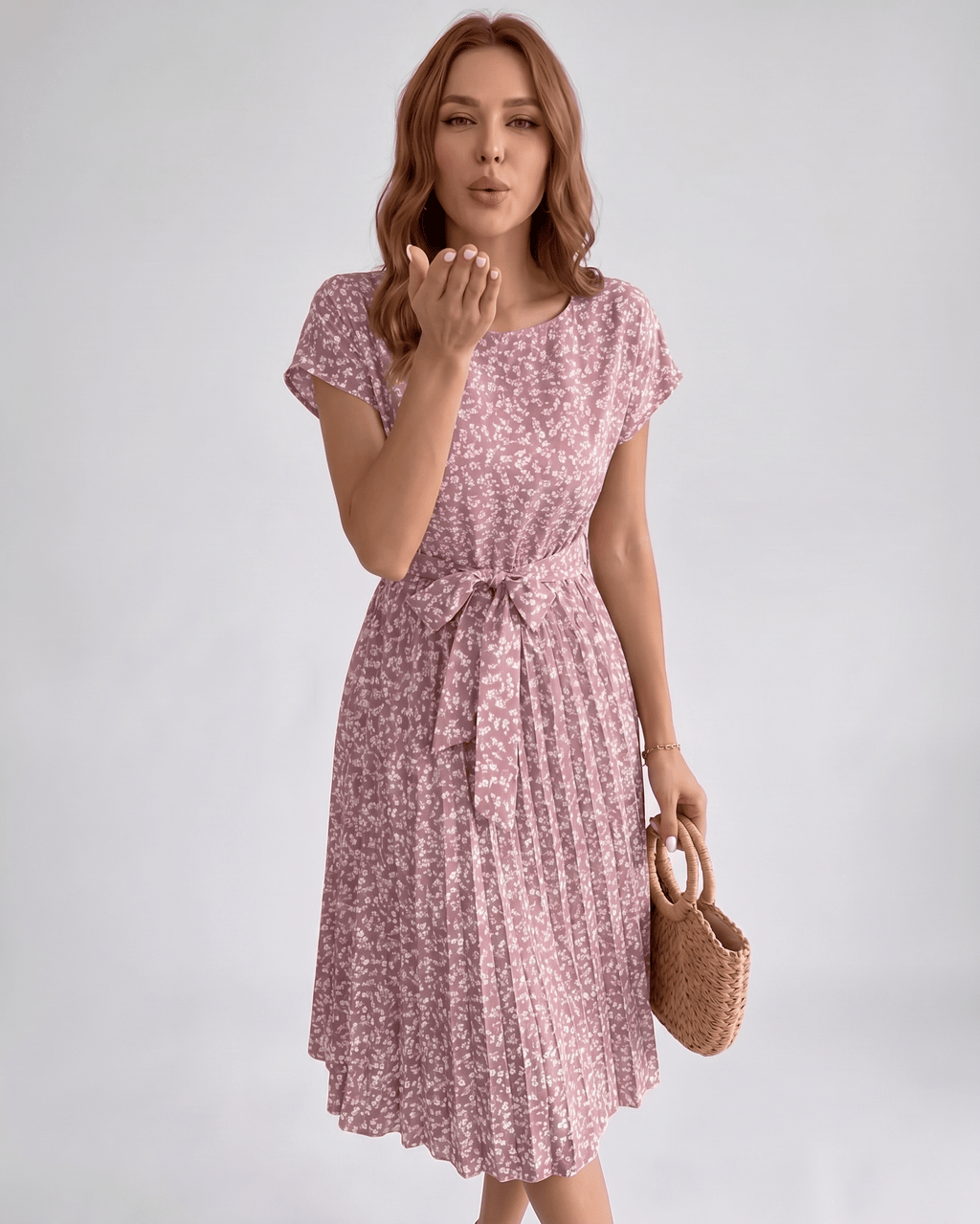 Liora Midi Dress by Lauven — polyester short sleeve round neck A-line midi dress