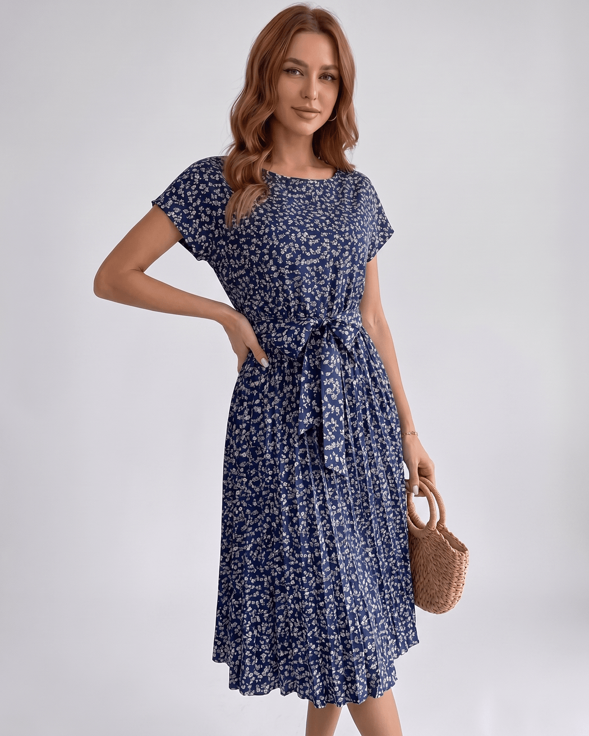 Liora Midi Dress by Lauven — polyester short sleeve round neck A-line midi dress