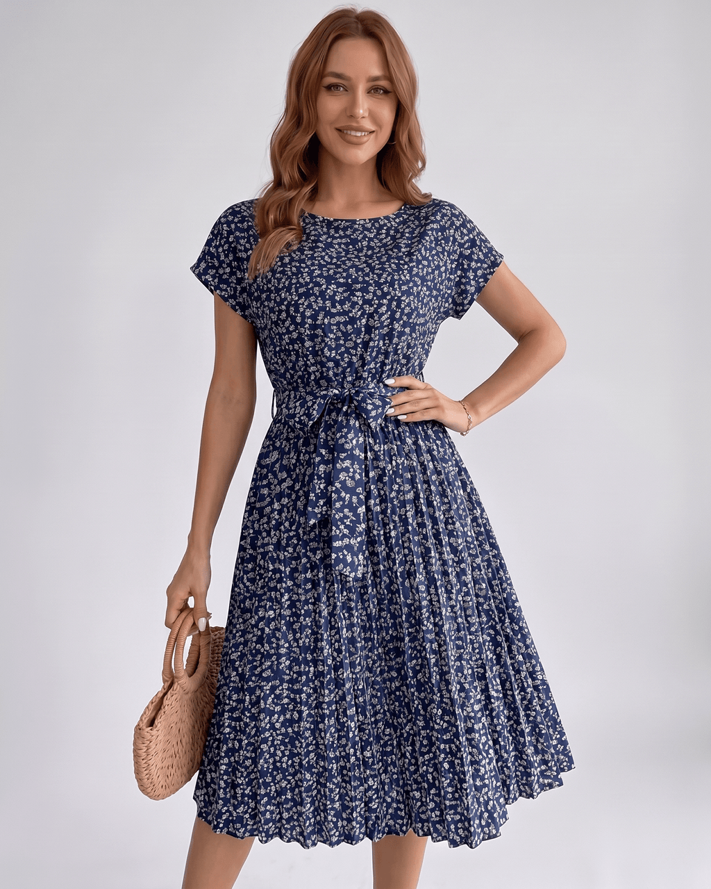 Liora Midi Dress by Lauven — polyester short sleeve round neck A-line midi dress
