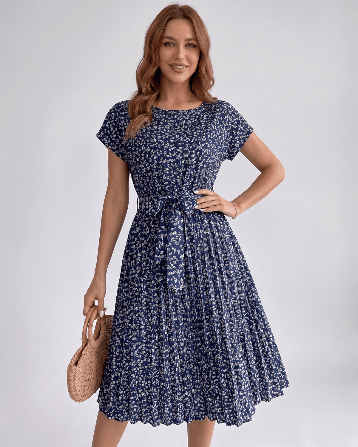 Liora Midi Dress by Lauven — polyester short sleeve round neck A-line midi dress