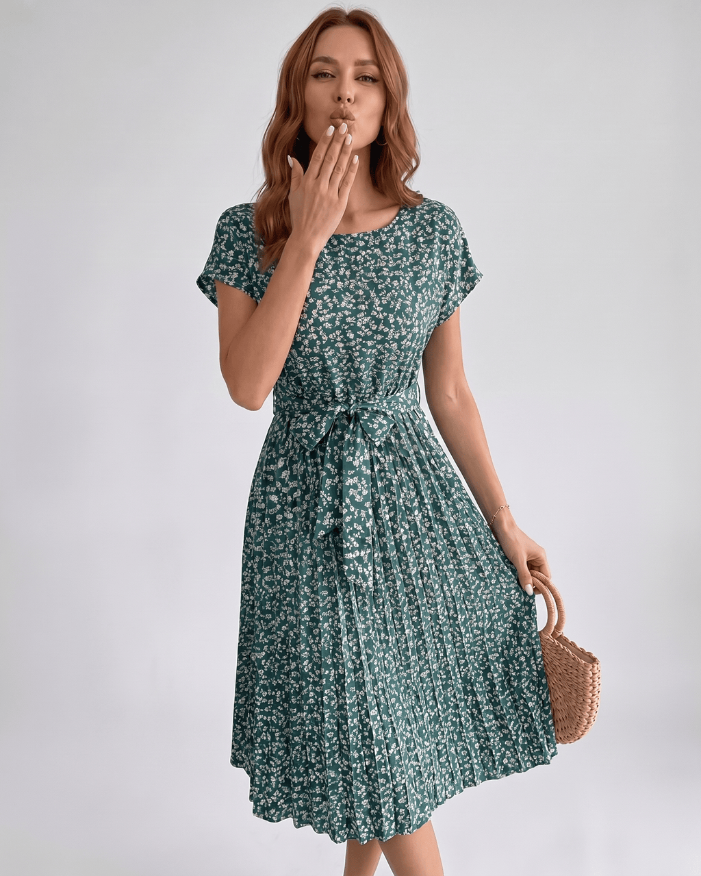 Liora Midi Dress by Lauven — polyester short sleeve round neck A-line midi dress