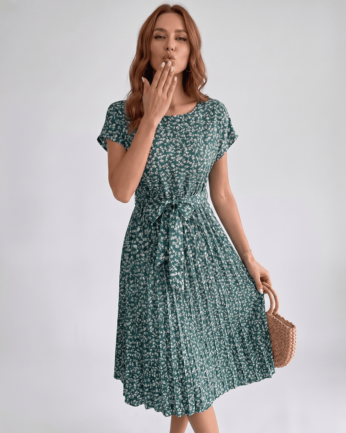 Liora Midi Dress by Lauven — polyester short sleeve round neck A-line midi dress