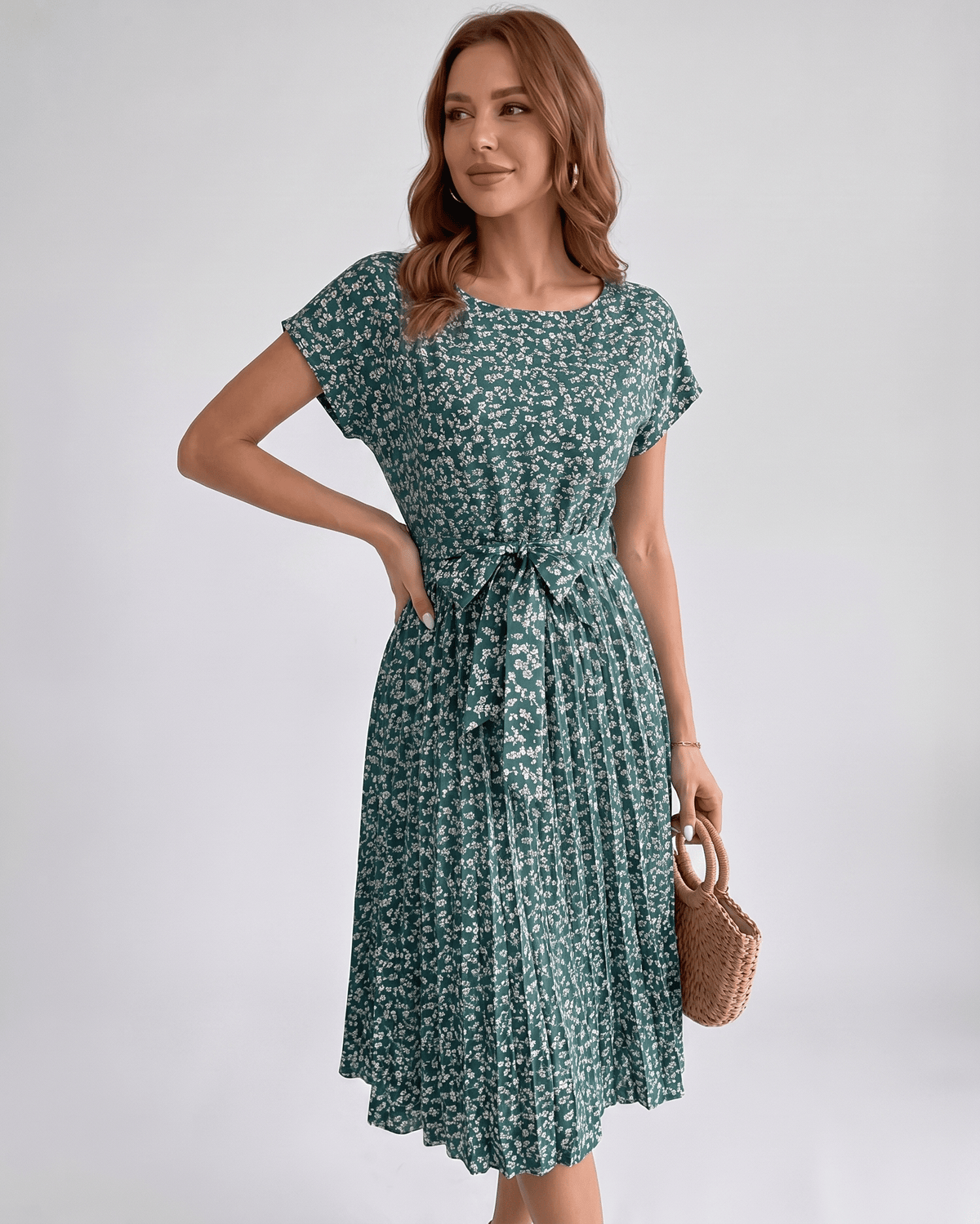 Liora Midi Dress by Lauven — polyester short sleeve round neck A-line midi dress