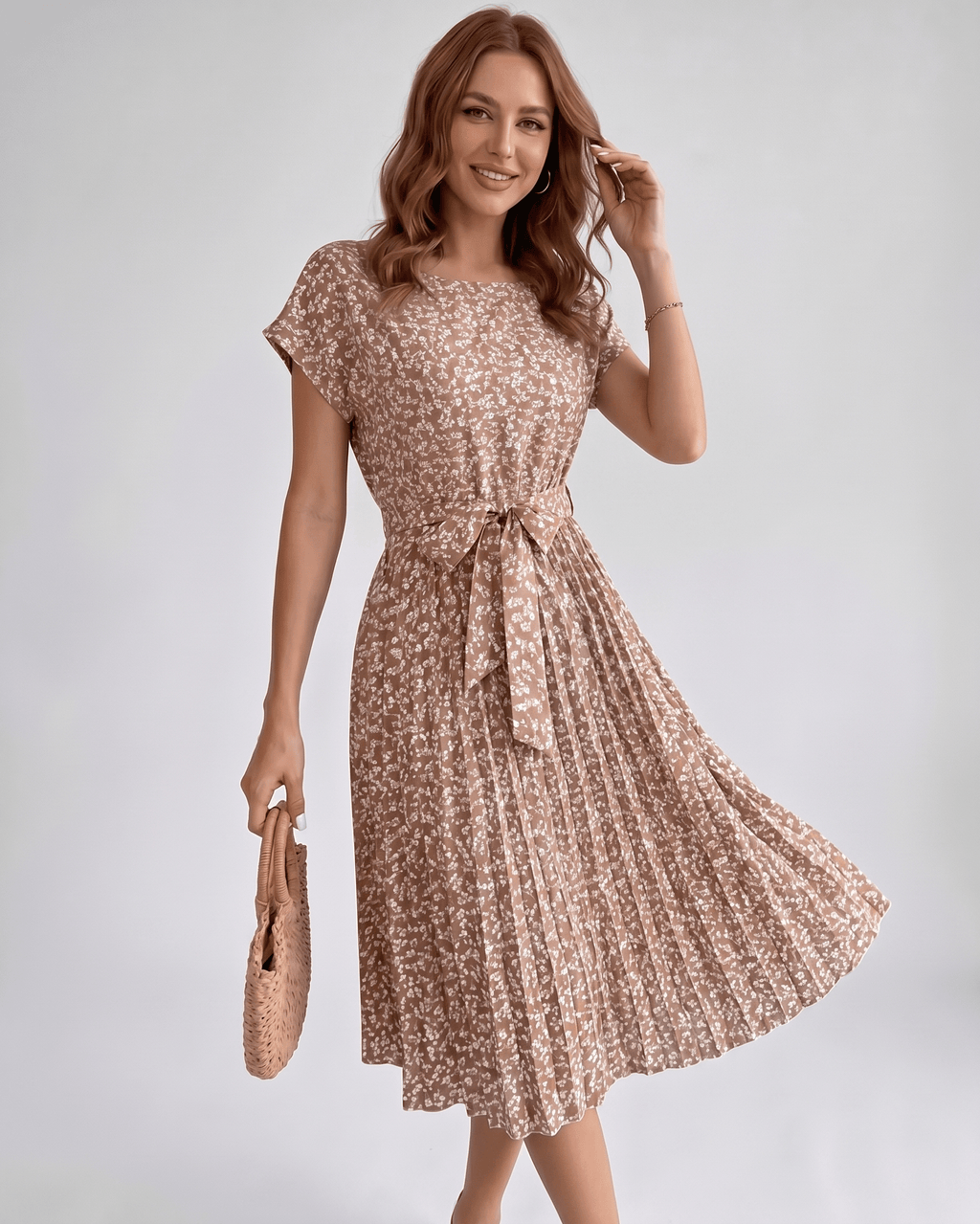 Liora Midi Dress by Lauven — polyester short sleeve round neck A-line midi dress
