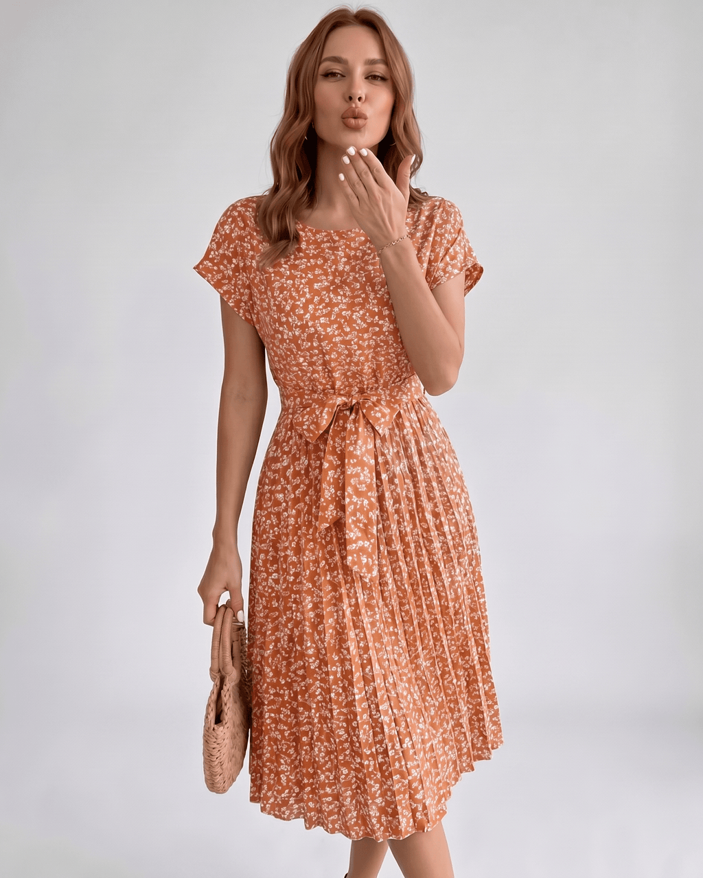 Liora Midi Dress by Lauven — polyester short sleeve round neck A-line midi dress